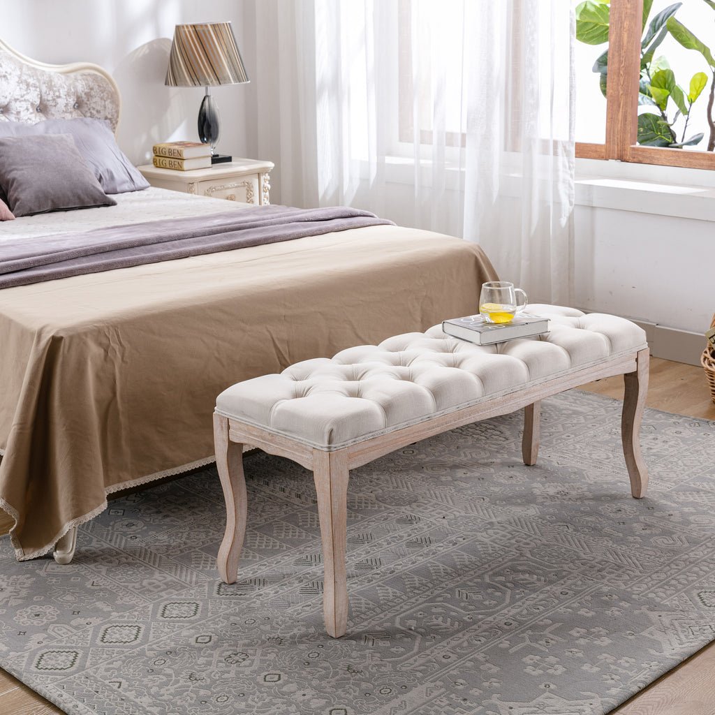French Vintage Tufted Entryway Bench