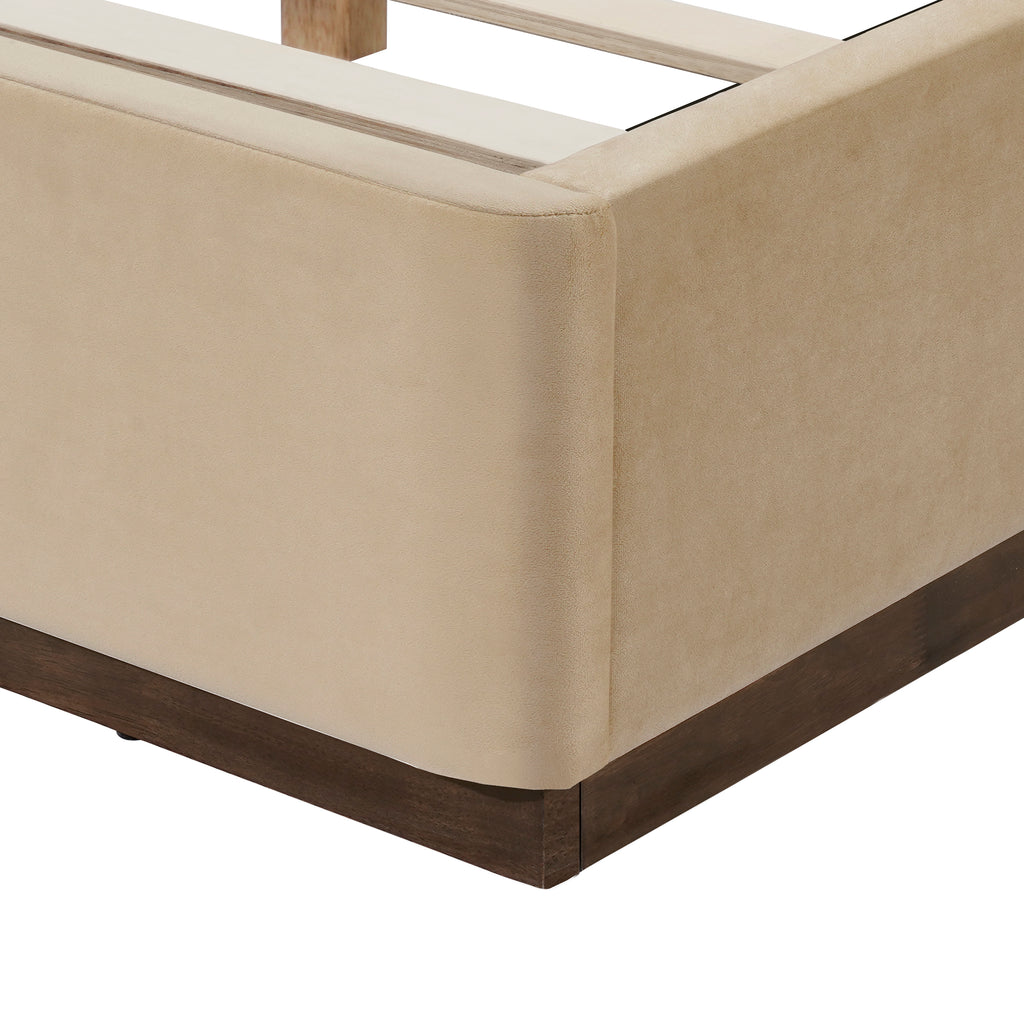 Queen Size Upholstered Bed Frame With Velvet Fabric