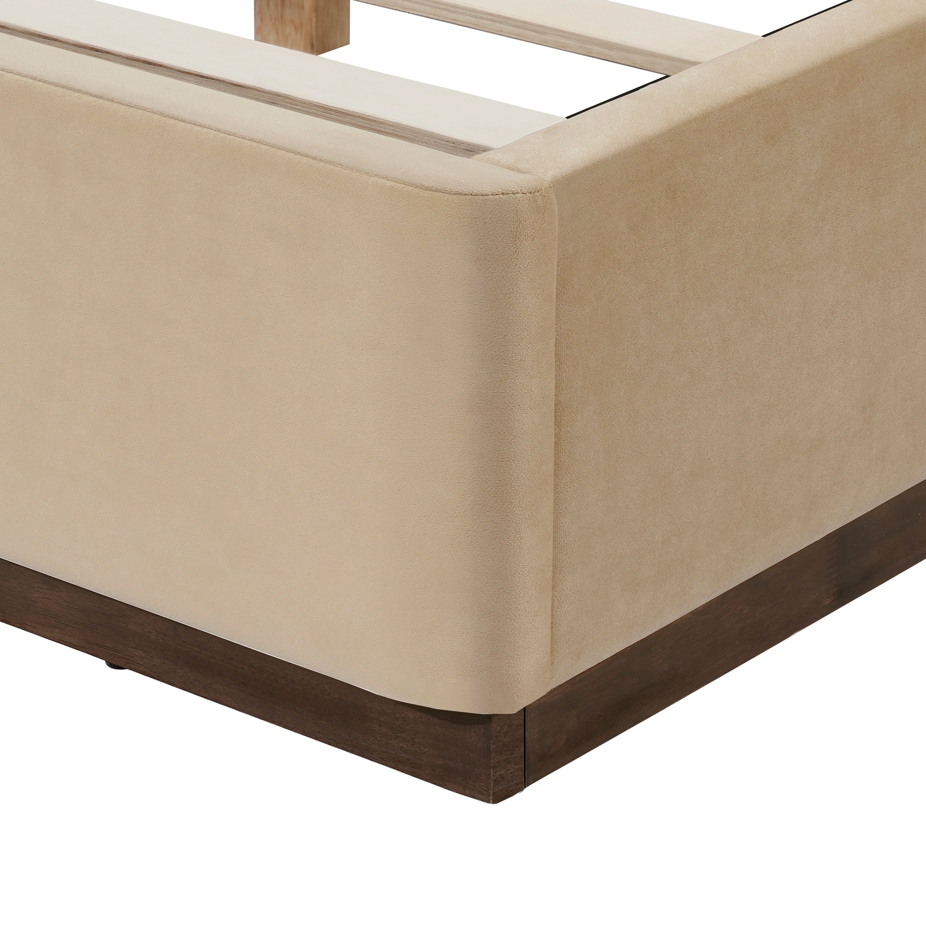 Queen Size Upholstered Bed Frame With Velvet Fabric