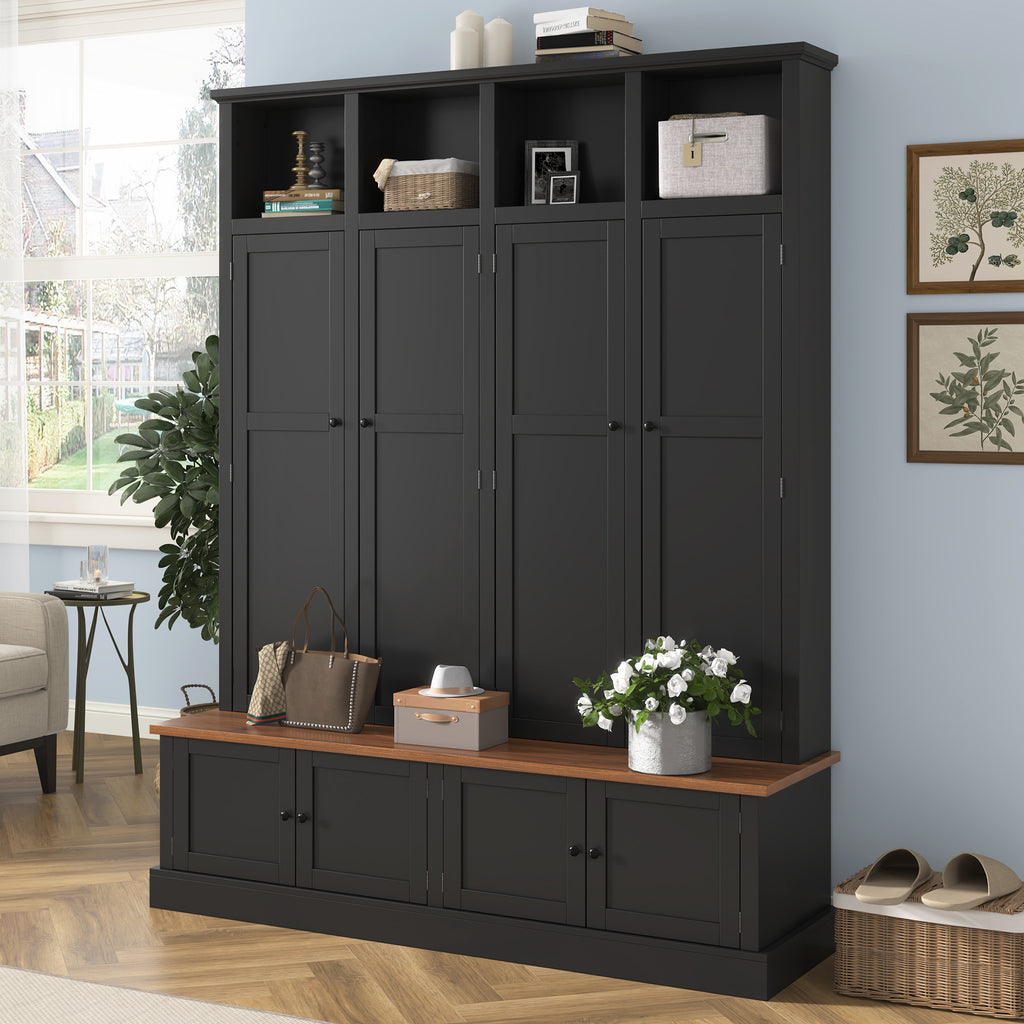 VIBE HAUS 76.7''H Farmhouse Hall Tree with Bench and Cabinet