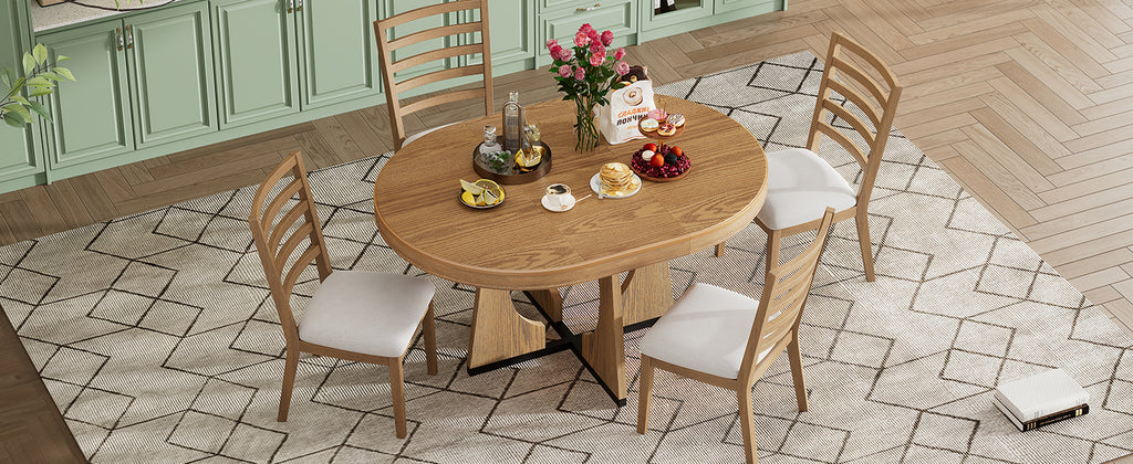 TREXM Round Dining Table for 4 with Chairs Set