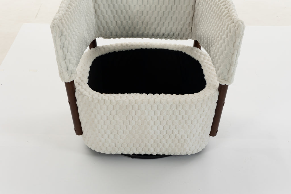 Mid Century Modern Accent Chair, Antique White Corduroy with 360° Swivel