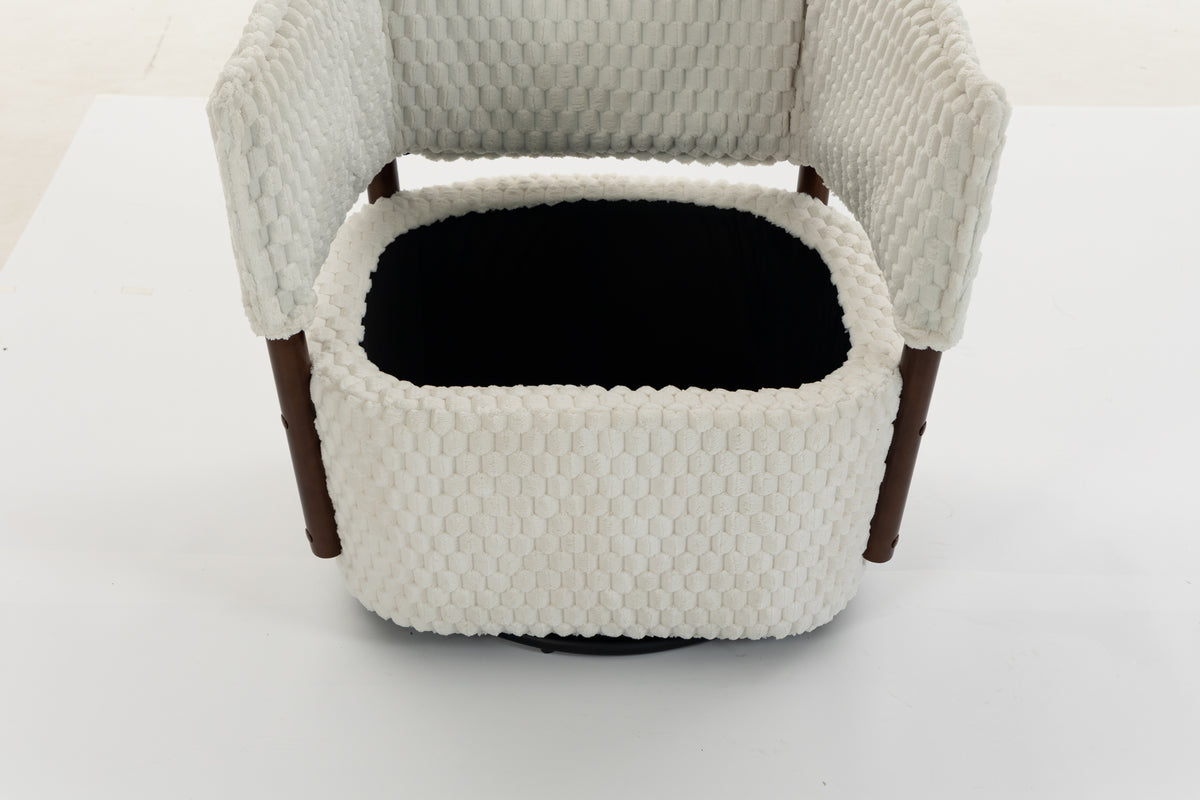 Mid Century Modern Accent Chair, Antique White Corduroy with 360° Swivel