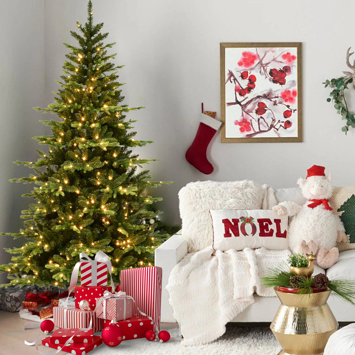 6-Foot Hinged Artificial Christmas Tree, 1608 Tips, 350 Warm White LED Lights