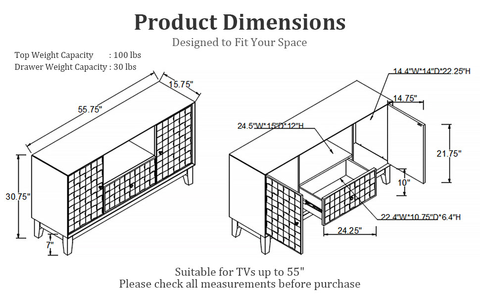 Mid-Century TV Stand for TVs Up to 55" with Storage Cabinet