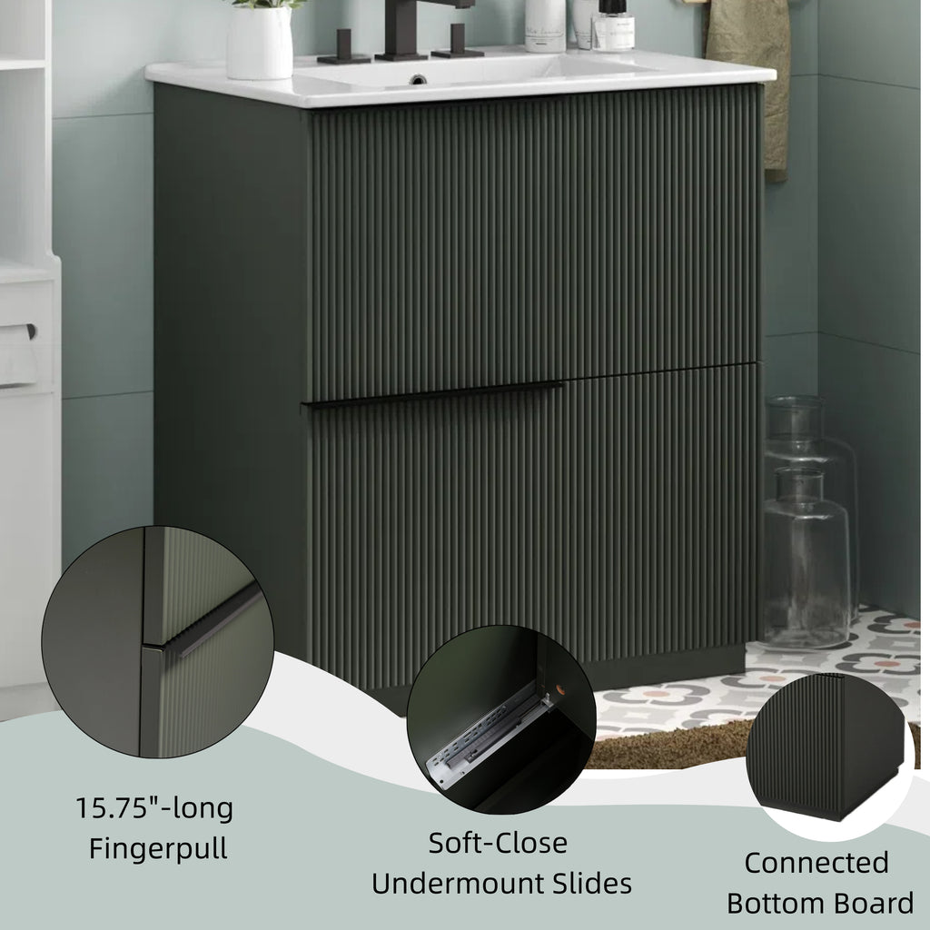 30" Bathroom Vanity with Ceramic Sink and Full-Extension Drawers