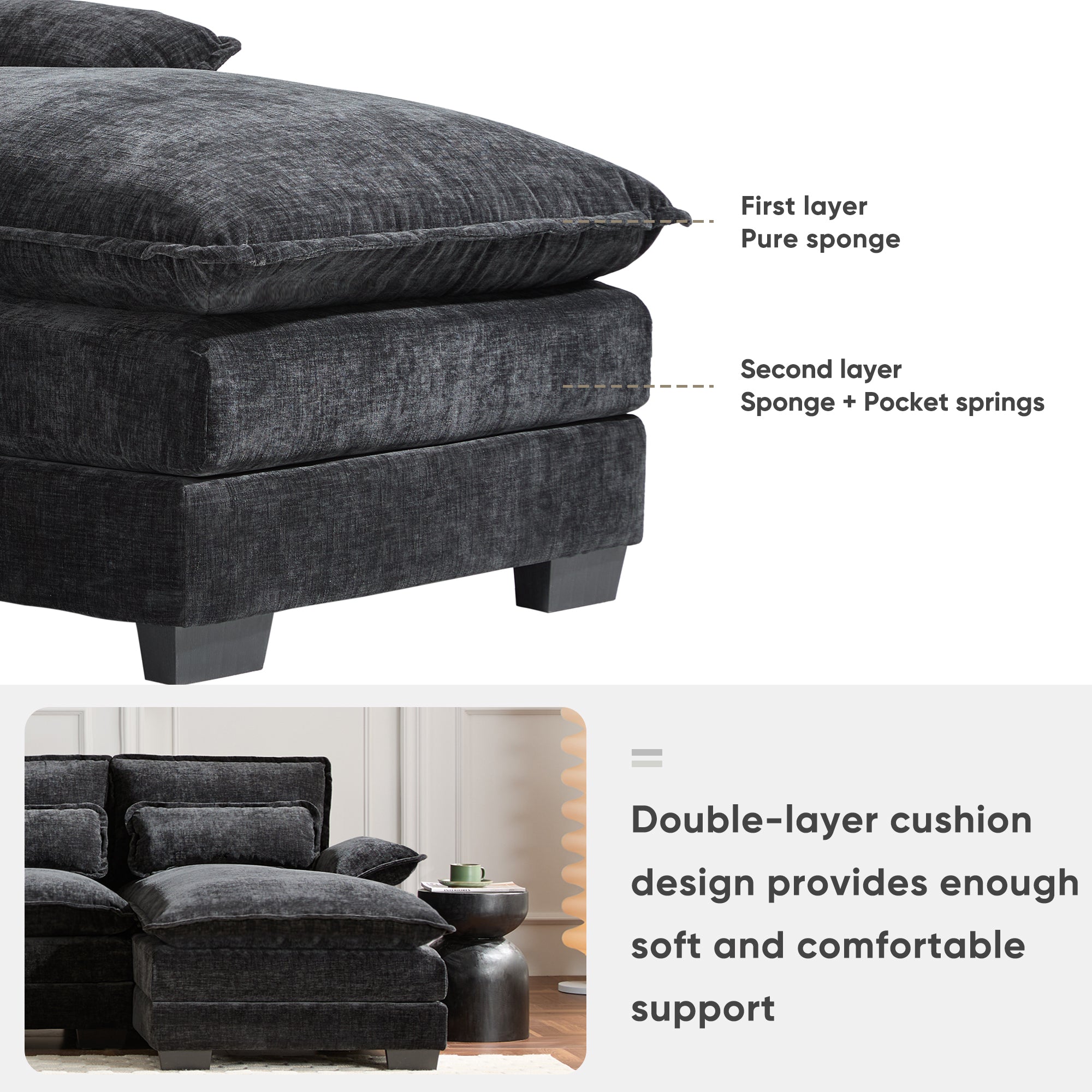 Modern U-Shaped Sectional Sofa with Console, Cup Holders and USB Charger