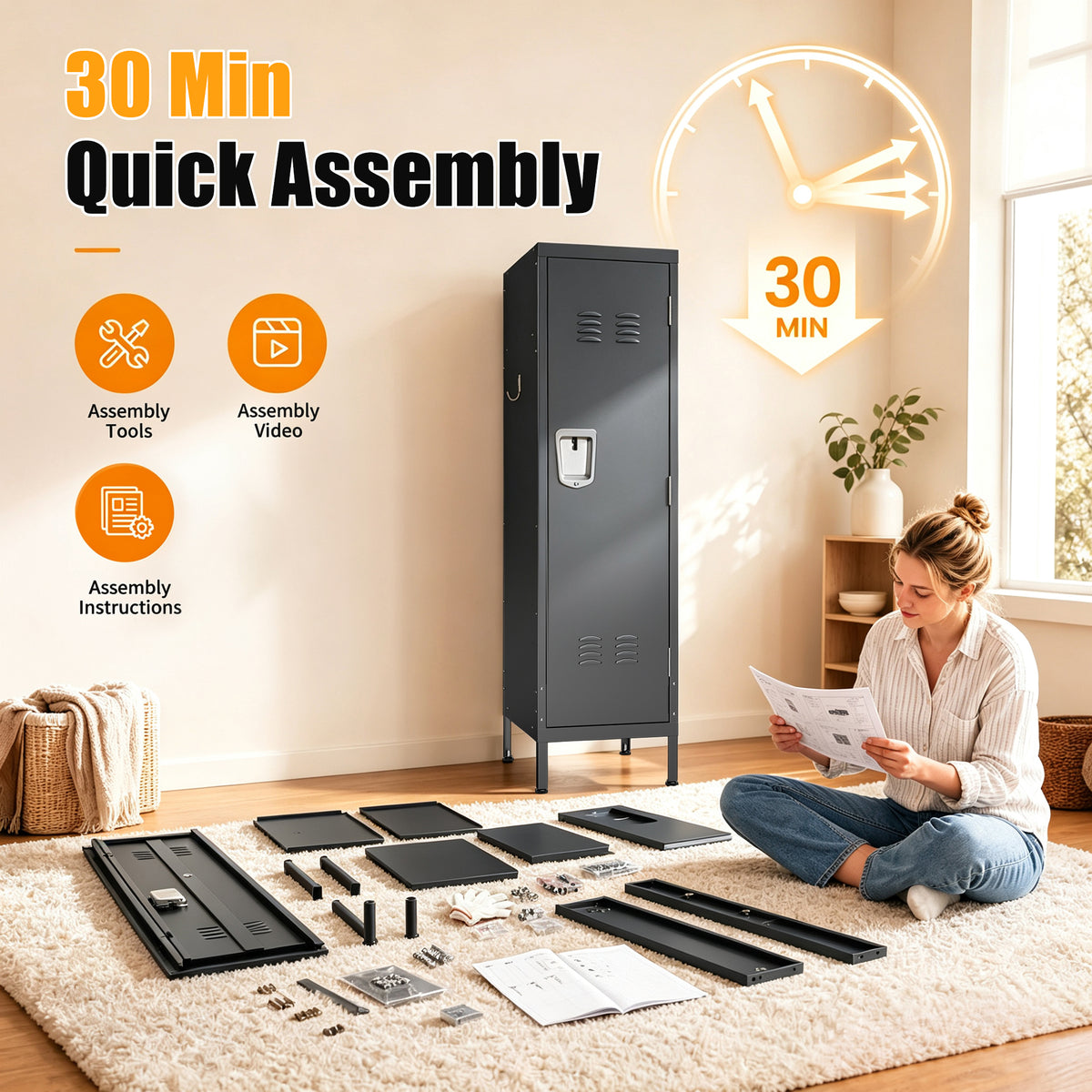 55" Tall Metal Wardrobe Cabinet
