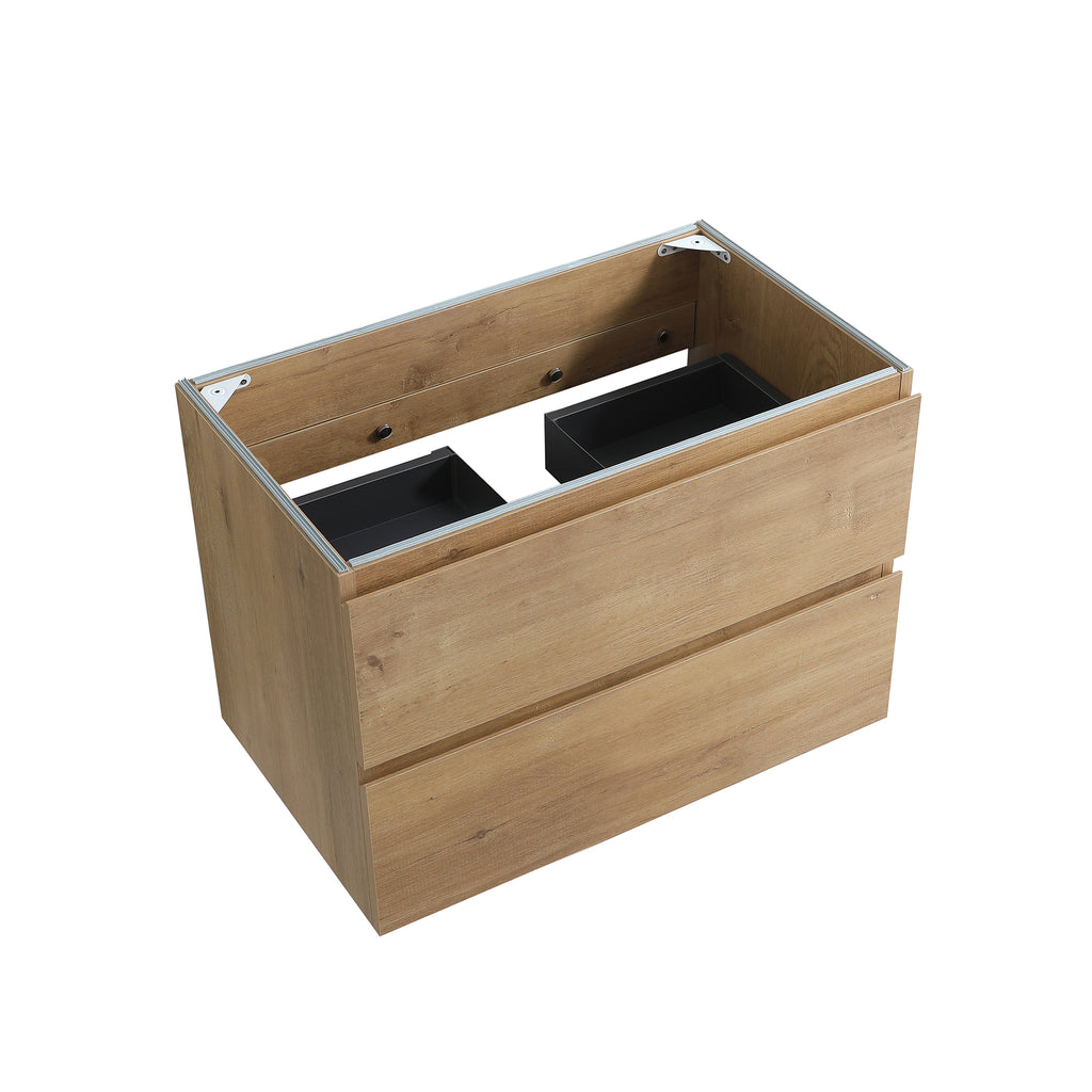 Alice30-106 Wall Mount Cabinet, Natural Wood, Two Drawers, No Basin
