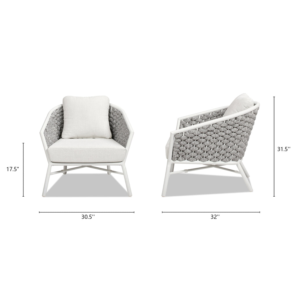 Rowan 30.5" Rope Barrel Back Patio Accent Arm Chair, Set of 2