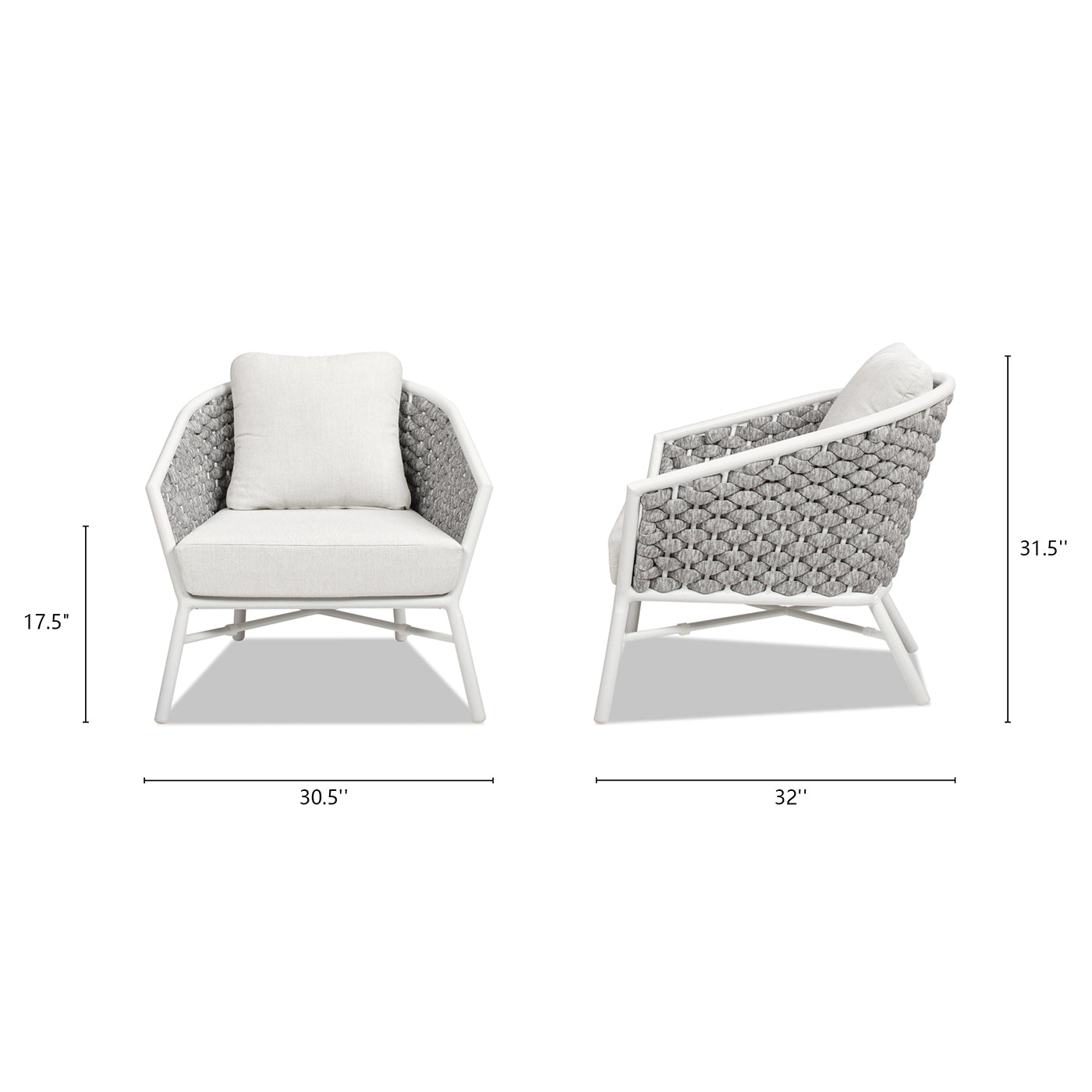Rowan 30.5" Rope Barrel Back Patio Accent Arm Chair, Set of 2