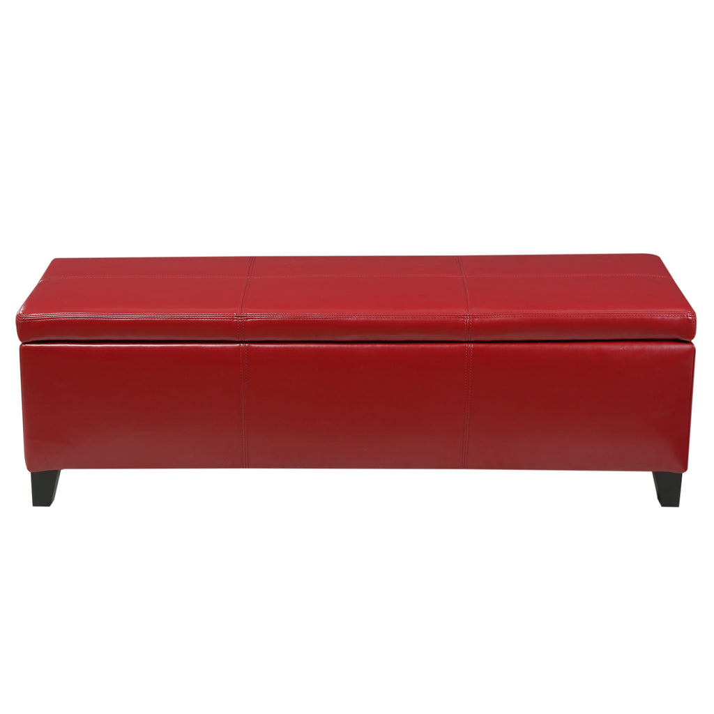 Upholstered PU Leather Storage Ottoman, Solid Wooden Legs