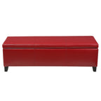 Upholstered PU Leather Storage Ottoman, Solid Wooden Legs