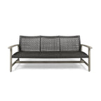 Outdoor Acacia Wood Wicker 3 Seater Sofa