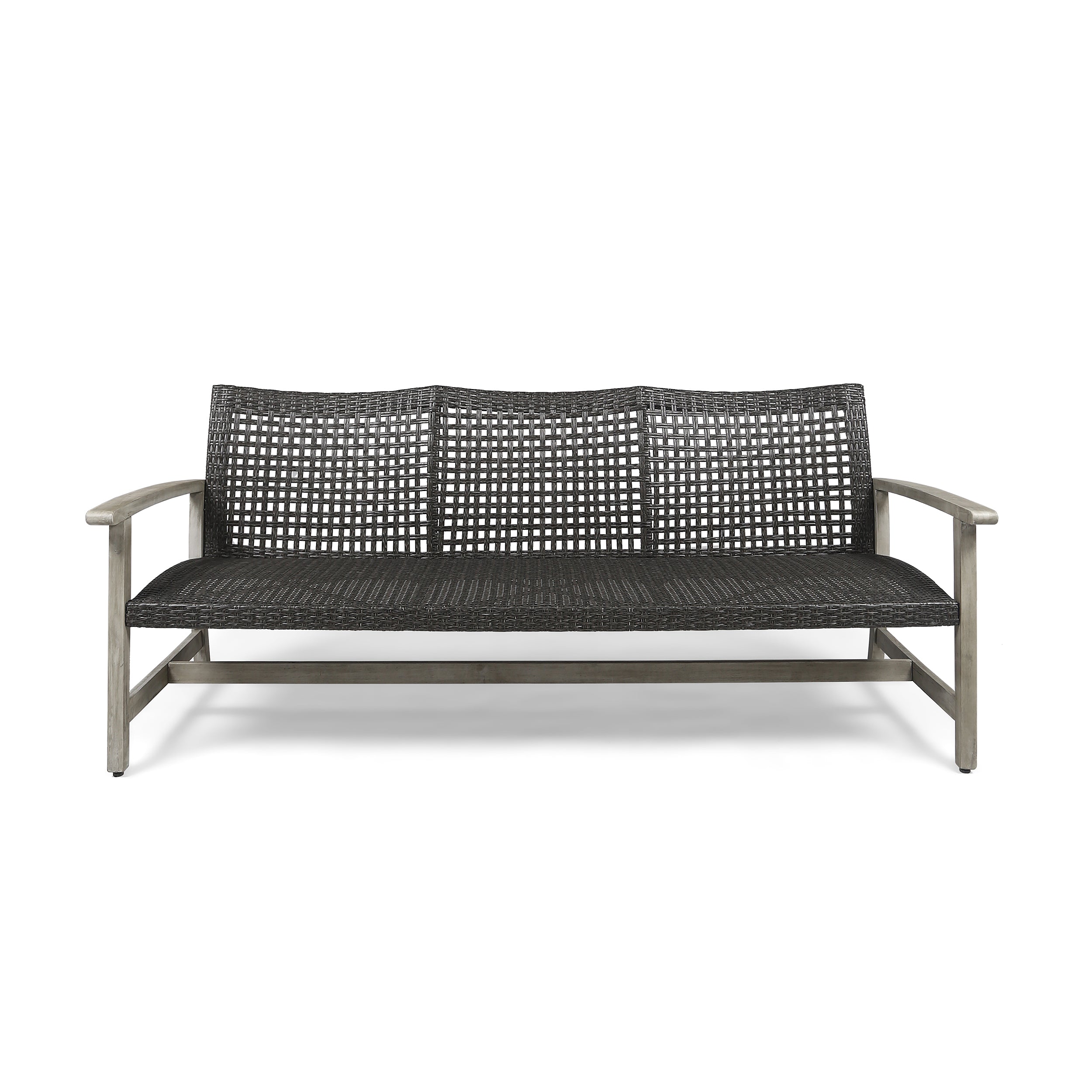 Outdoor Acacia Wood Wicker 3 Seater Sofa