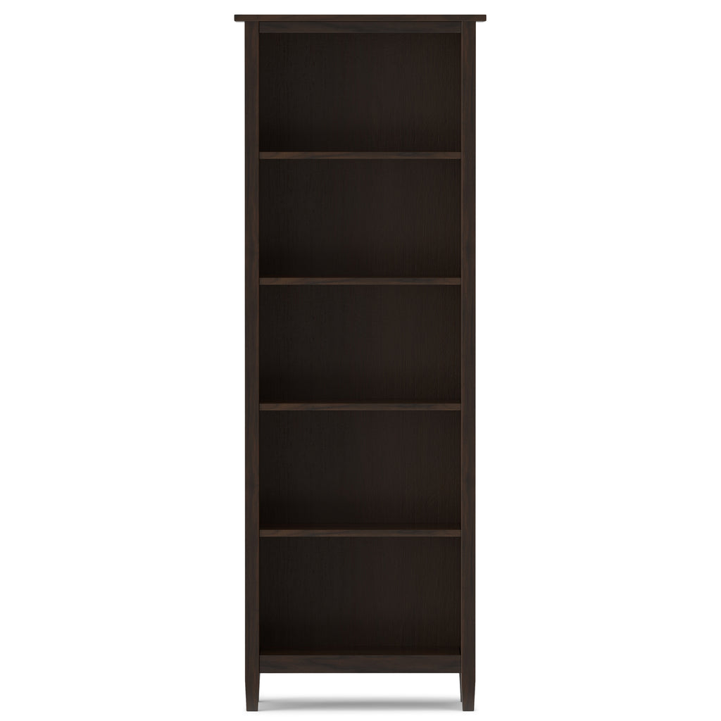 Warm Shaker 72 Inch Tall Solid Wood 5 Shelf Bookcase in Brunette