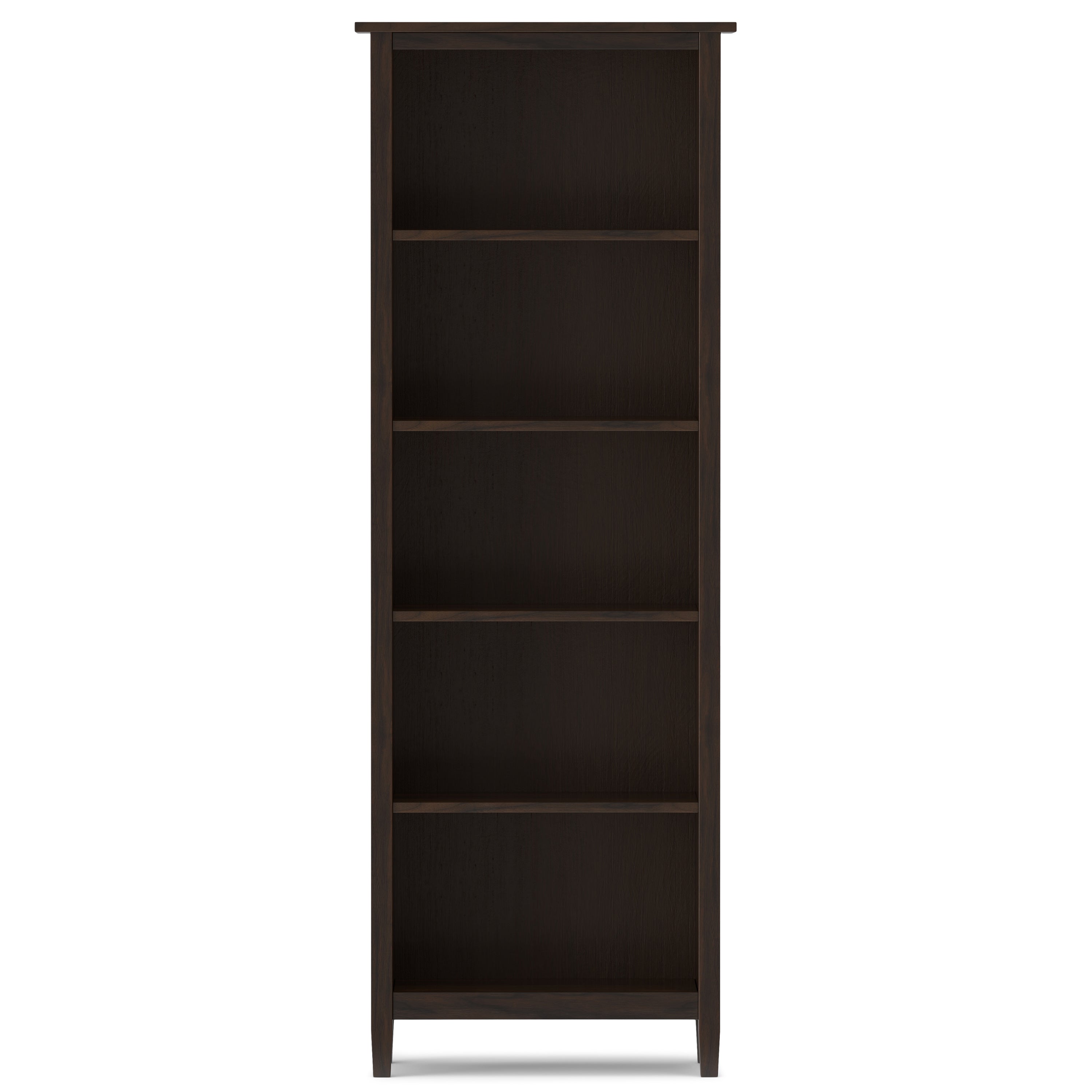 Warm Shaker 72 Inch Tall Solid Wood 5 Shelf Bookcase in Brunette