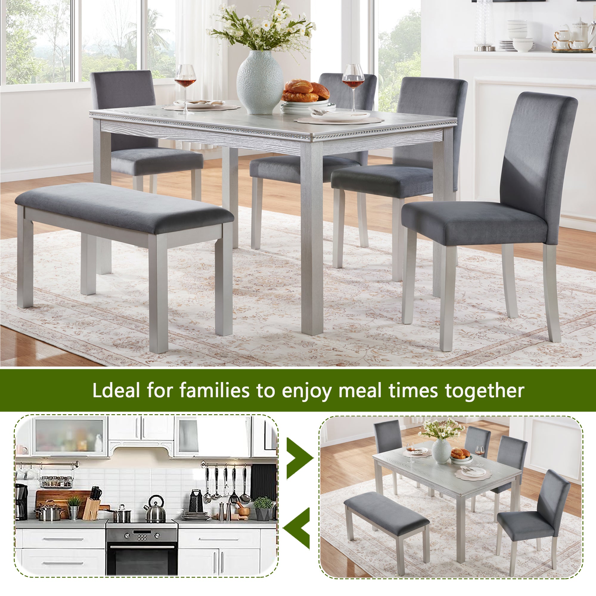 6 Piece Wooden Dining Table Set
