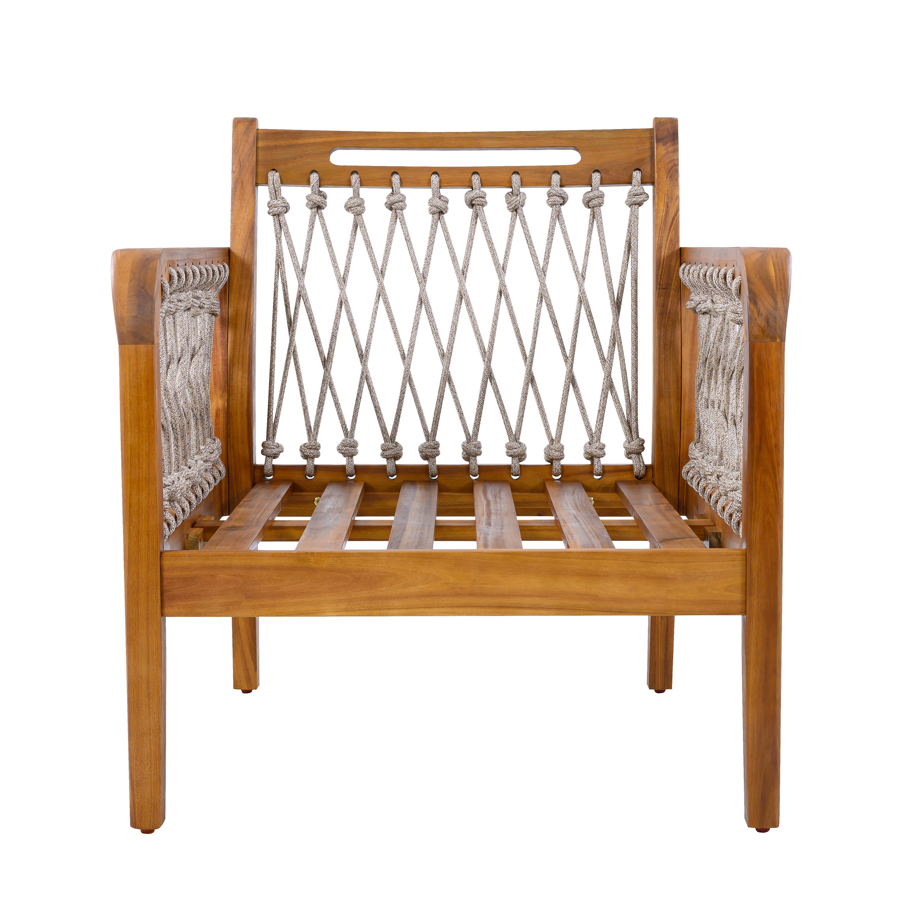 Outdoor Acacia Wood Club Chair with Handwoven Rope