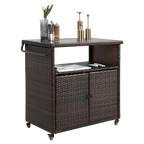 Outdoor Wicker Bar Cart, Patio Wine Serving Cart