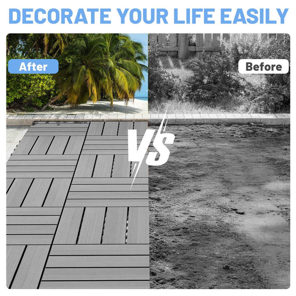44 Pcs Interlocking Deck Tiles - HDPE Outdoor Flooring