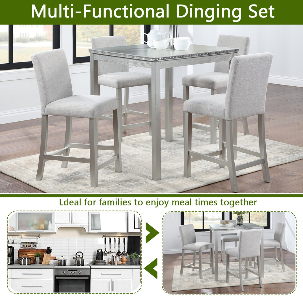 5 Piece Counter Height Table Set with Upholstered Chairs