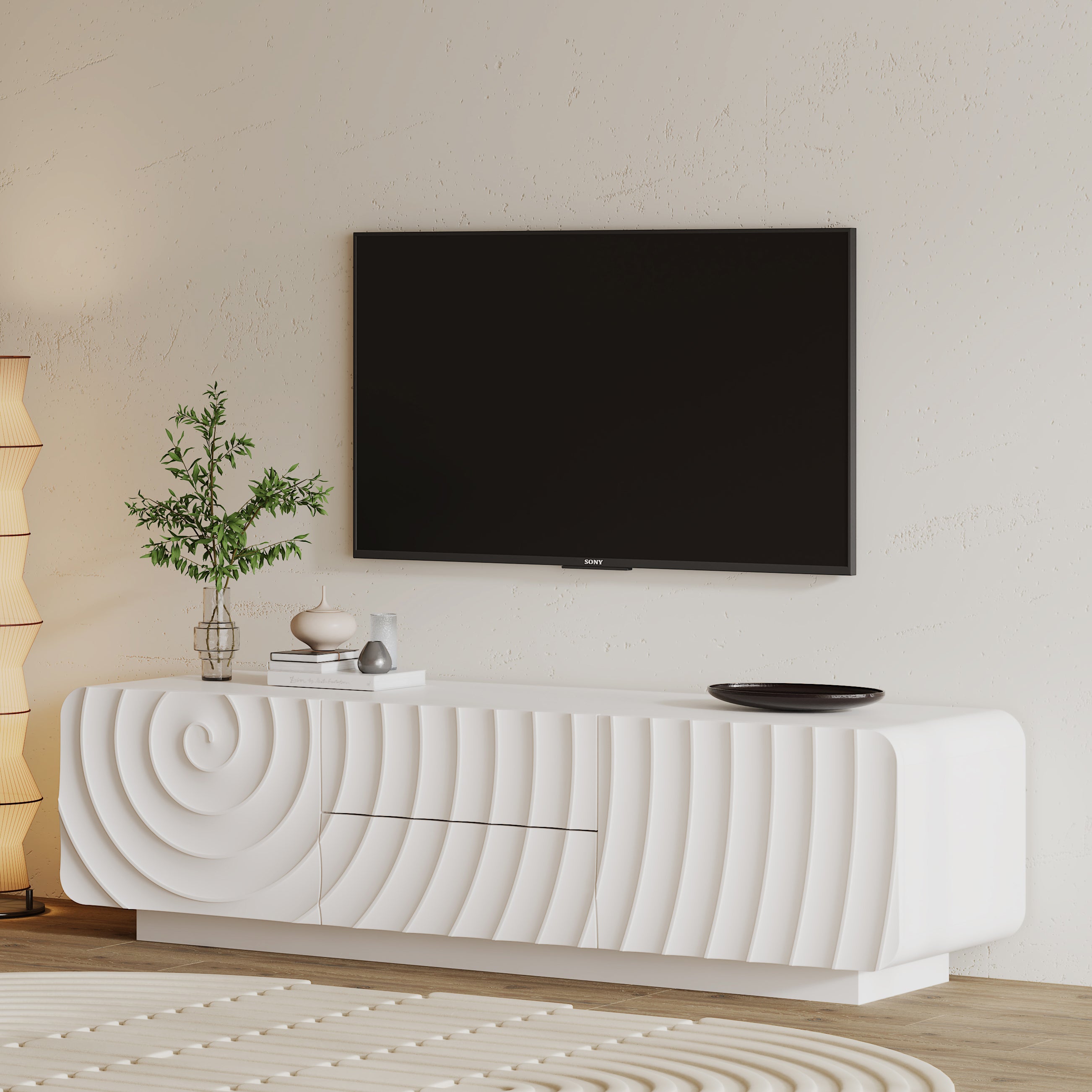 58'' TV Console With Modern Unique Spiral Wave Design