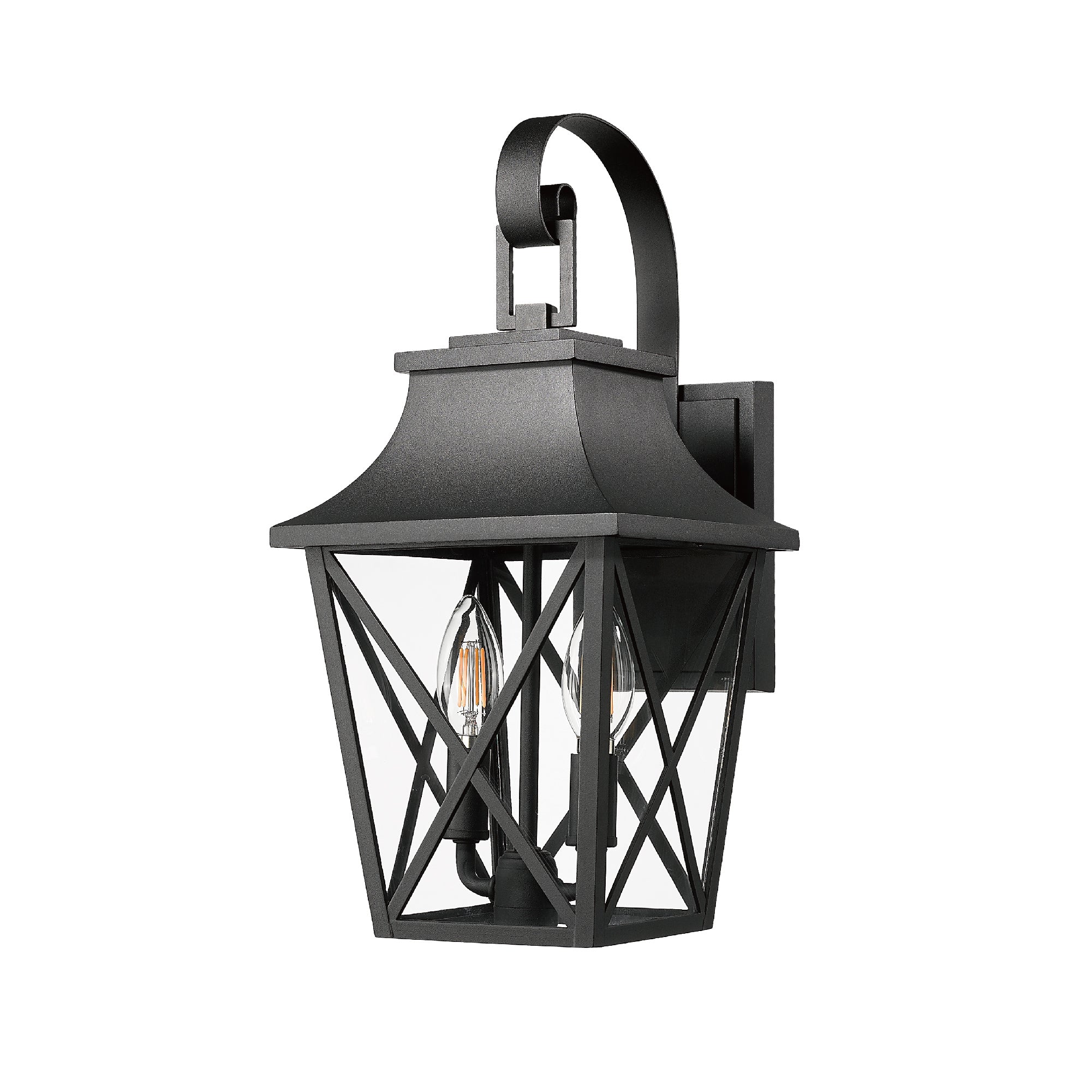Black Outdoor Wall Lantern 2-Light Set