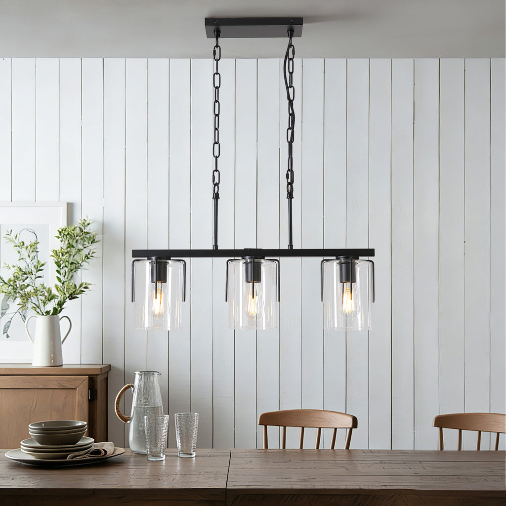 3-Light Matte Black Linear Pendant Light