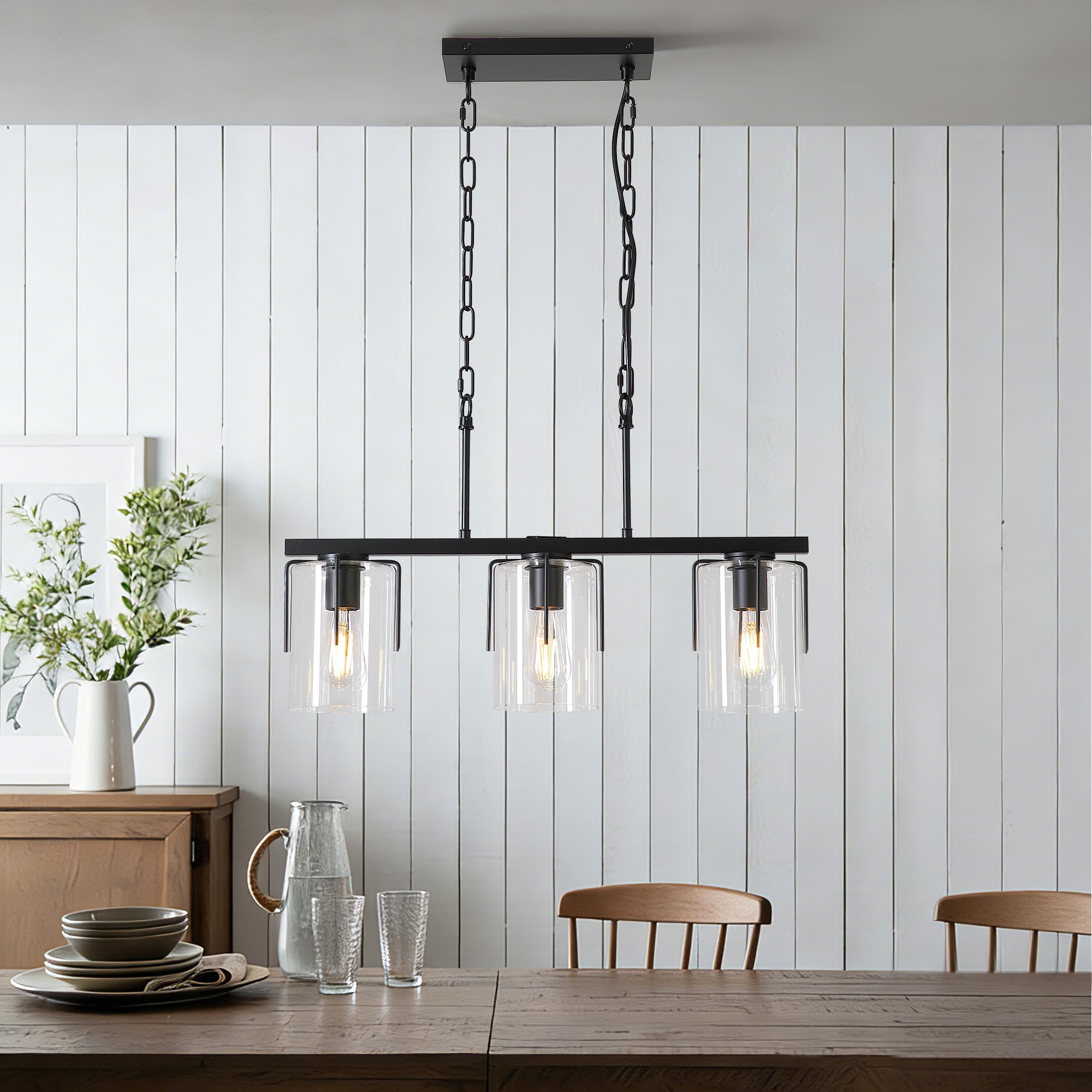 3-Light Matte Black Linear Pendant Light