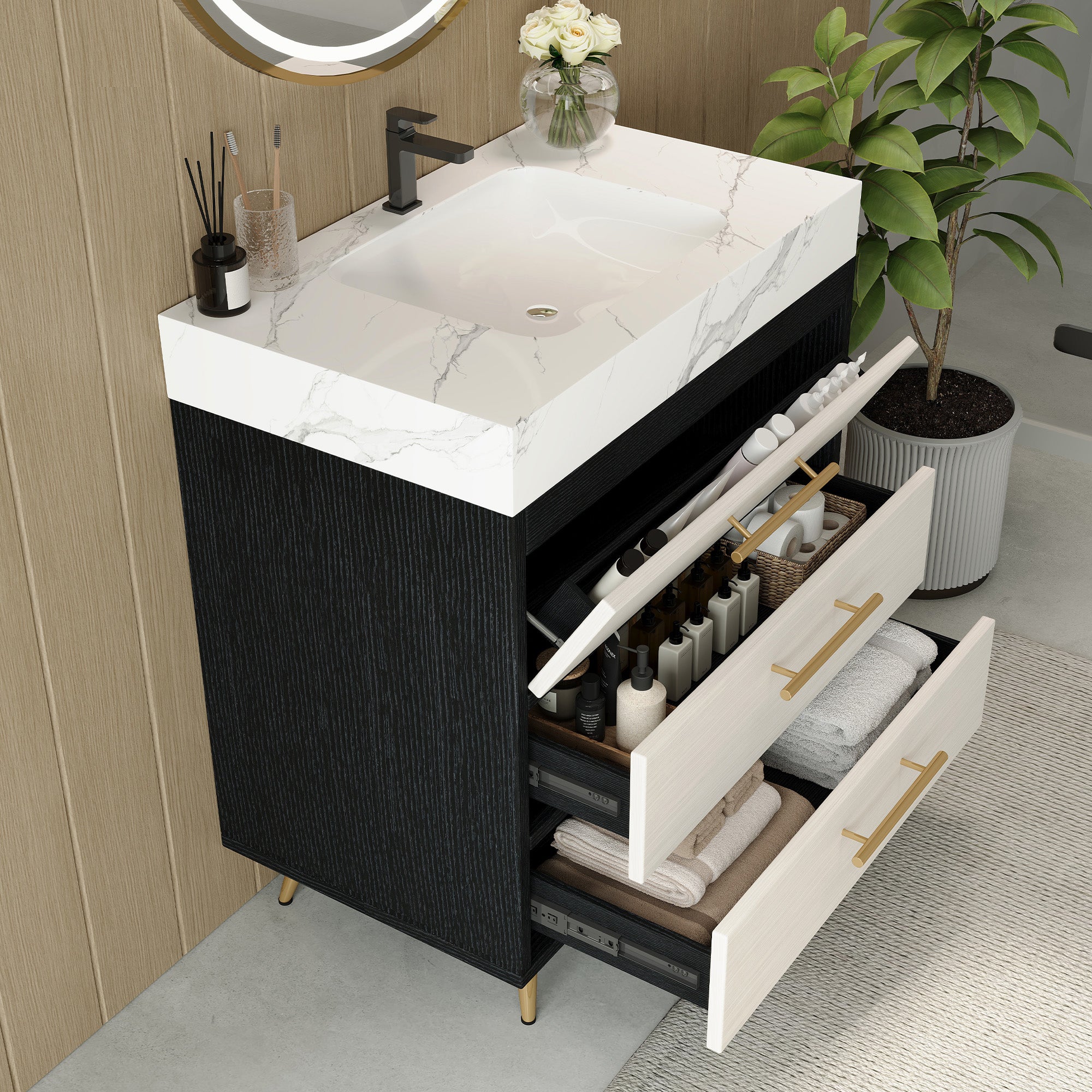 Modern Free-Standing Bathroom Vanity with Ceramic Vessel Sink