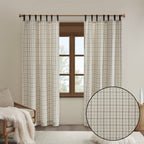 Plaid Faux Leather Tab Top Curtain Panel with Fleece Lining