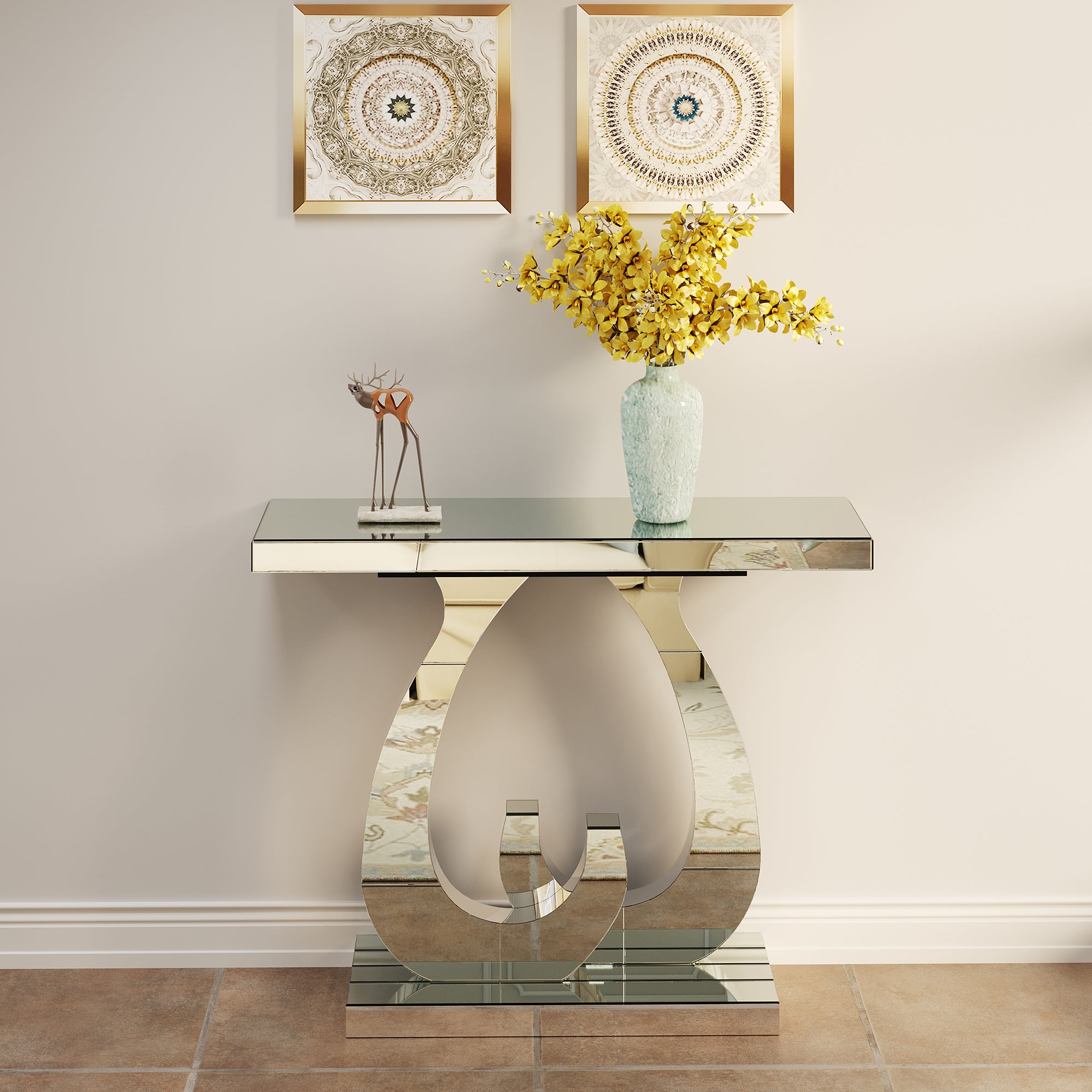 Modern Mirror Side Table - Silver