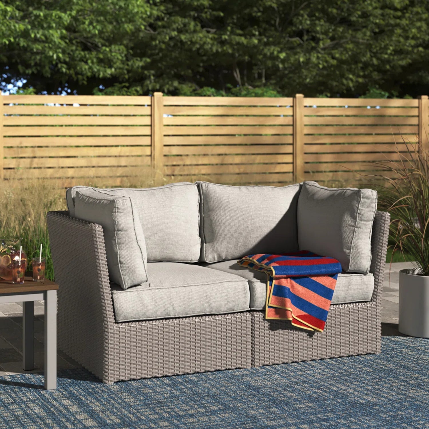 Outdoor Wicker Loveseat with Cushions