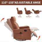 Orange Heat Massage Manual Recliner Chair with Rocker and Swivel in Fabric for Living Room