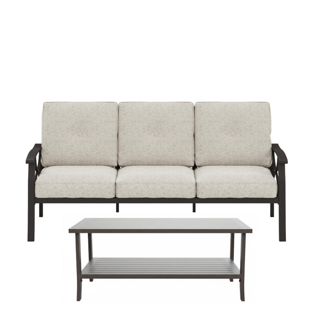 2 Piece Outdoor Patio Set, 70 Inches All-Weather Metal 3-Seat Sofa and Coffee Table
