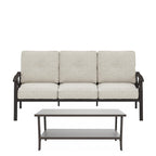 2 Piece Outdoor Patio Set, 70 Inches All-Weather Metal 3-Seat Sofa and Coffee Table