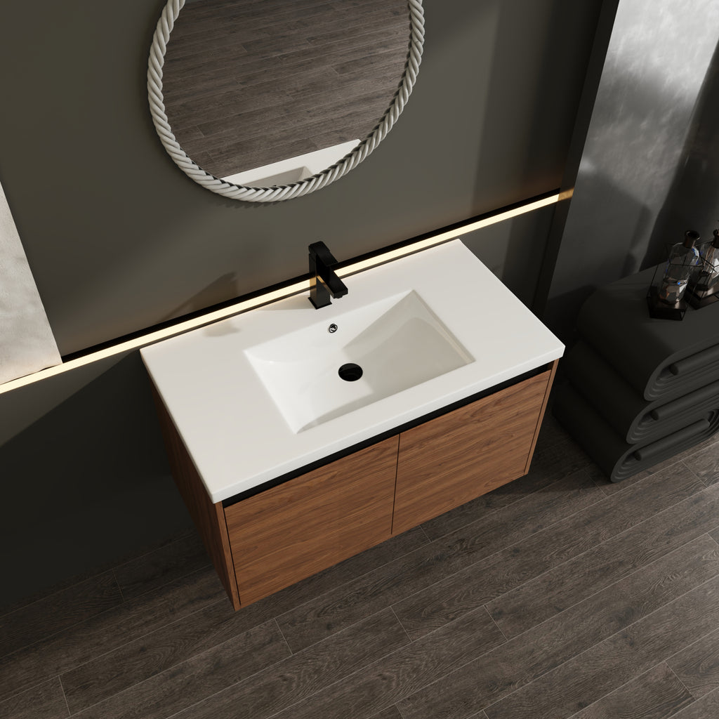 36" Wall Mounted Bathroom Vanity with Resin Basin