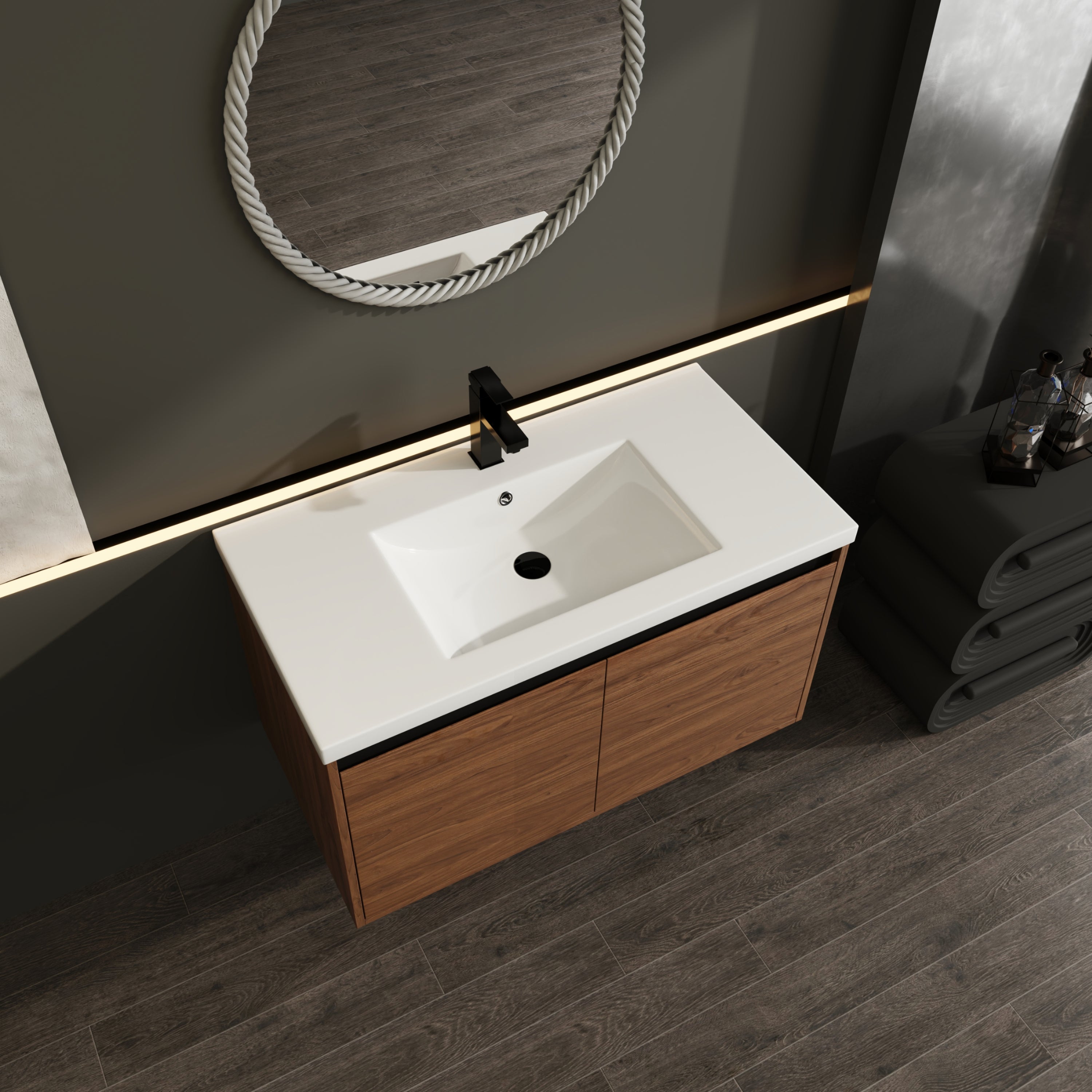 36" Wall Mounted Bathroom Vanity with Resin Basin