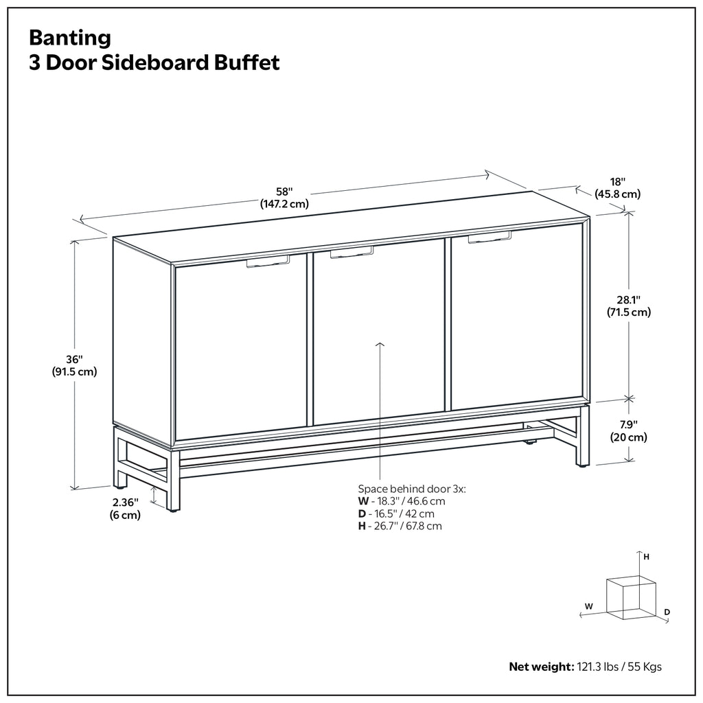 Banting 58 Inch Wide 3 Door Sideboard Buffet