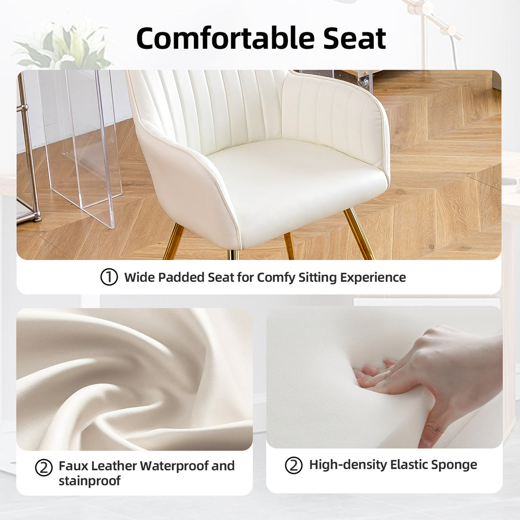 Faux Leather Dining Chair Set of 2 - Modern Mid-Back Accent Chairs