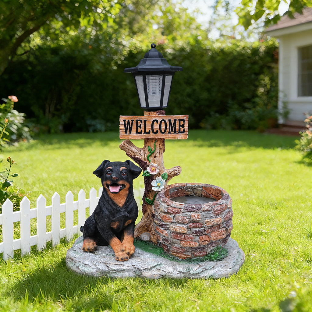 Puppy Dog Solar Planter Outdoor Statue