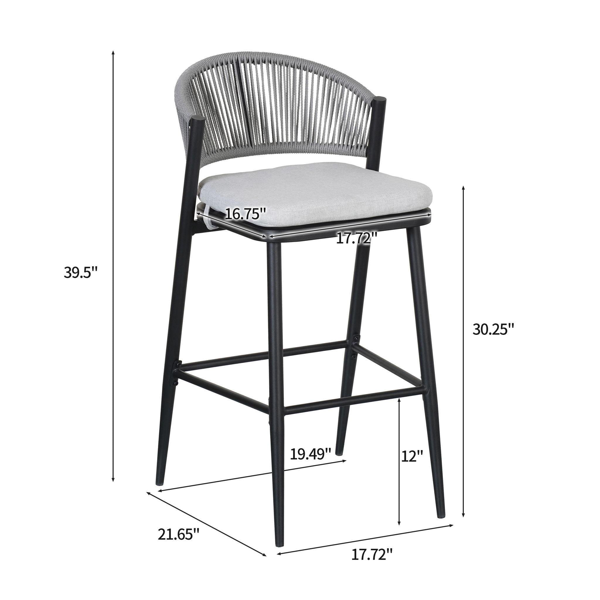 Outdoor Bar Height Metal Frame Counter Stools with Scallop-Shaped Backrest & Water-Resistant Cushions