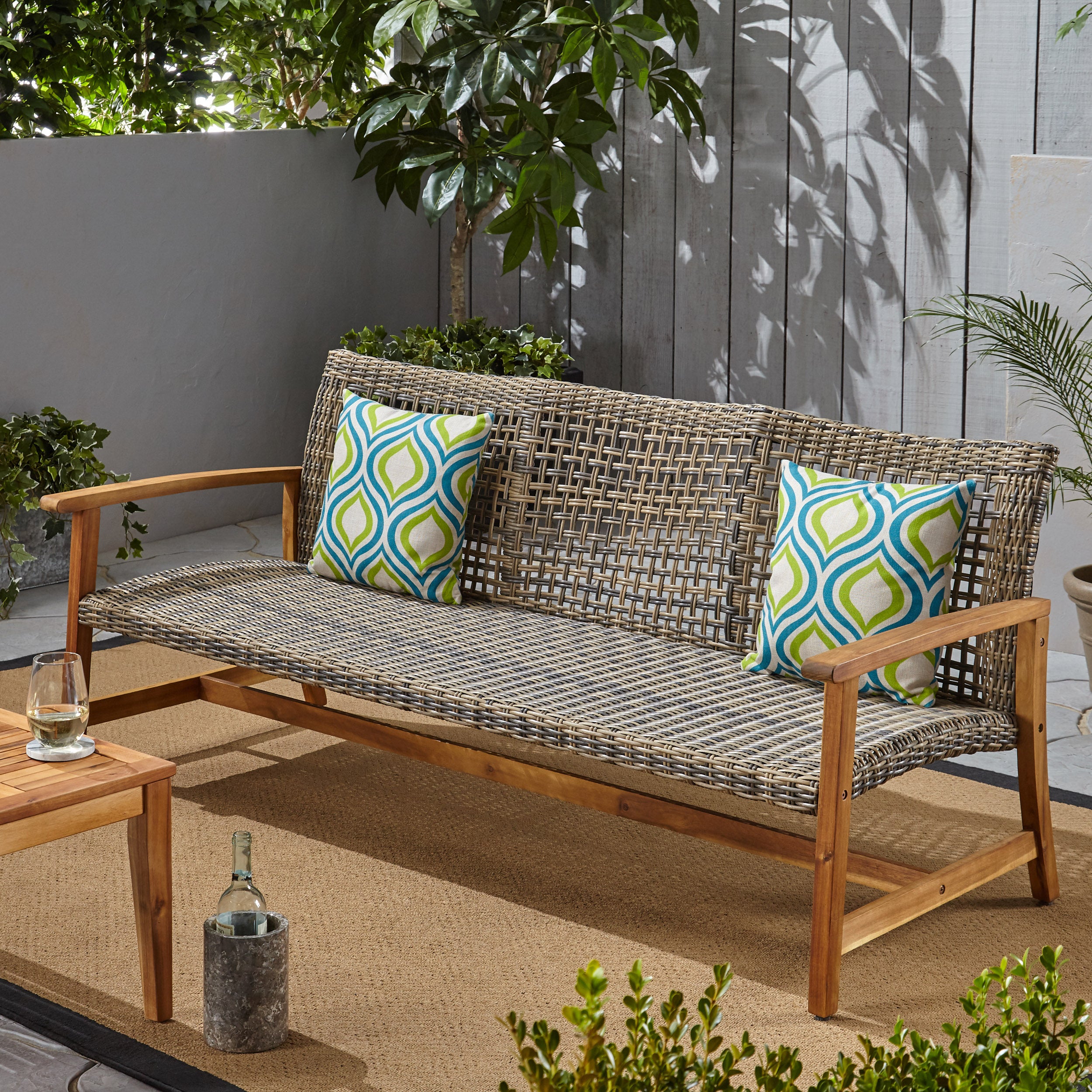 Hampton Wood + Wicker 3 Seater