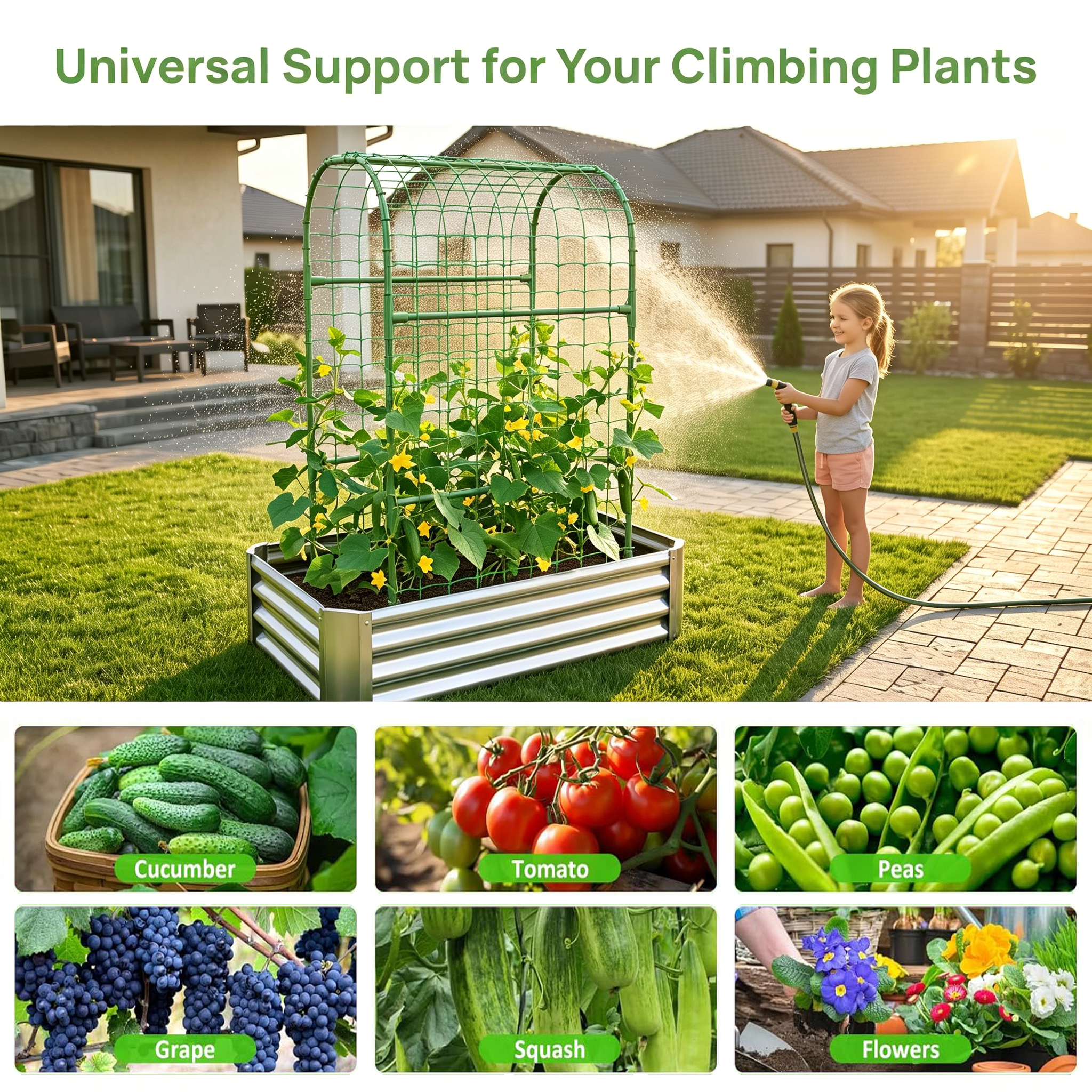 2-in-1 Raised Garden Bed with Trellis