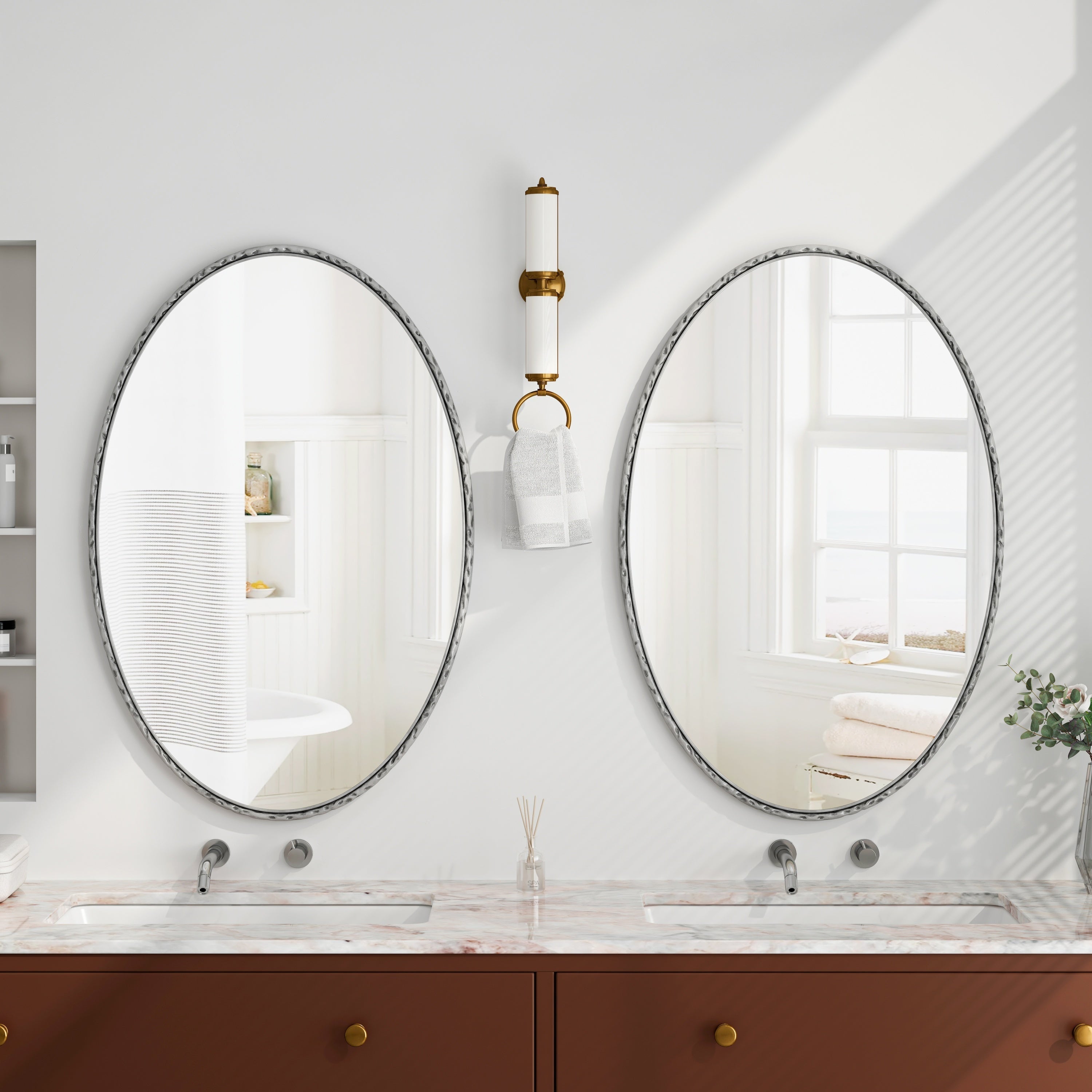 Iron Art Oval Retro Mirror with Antique Effect in Silver