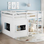 Full Size Loft Bed with Playful Sliding Chalkboard and Bookshelf