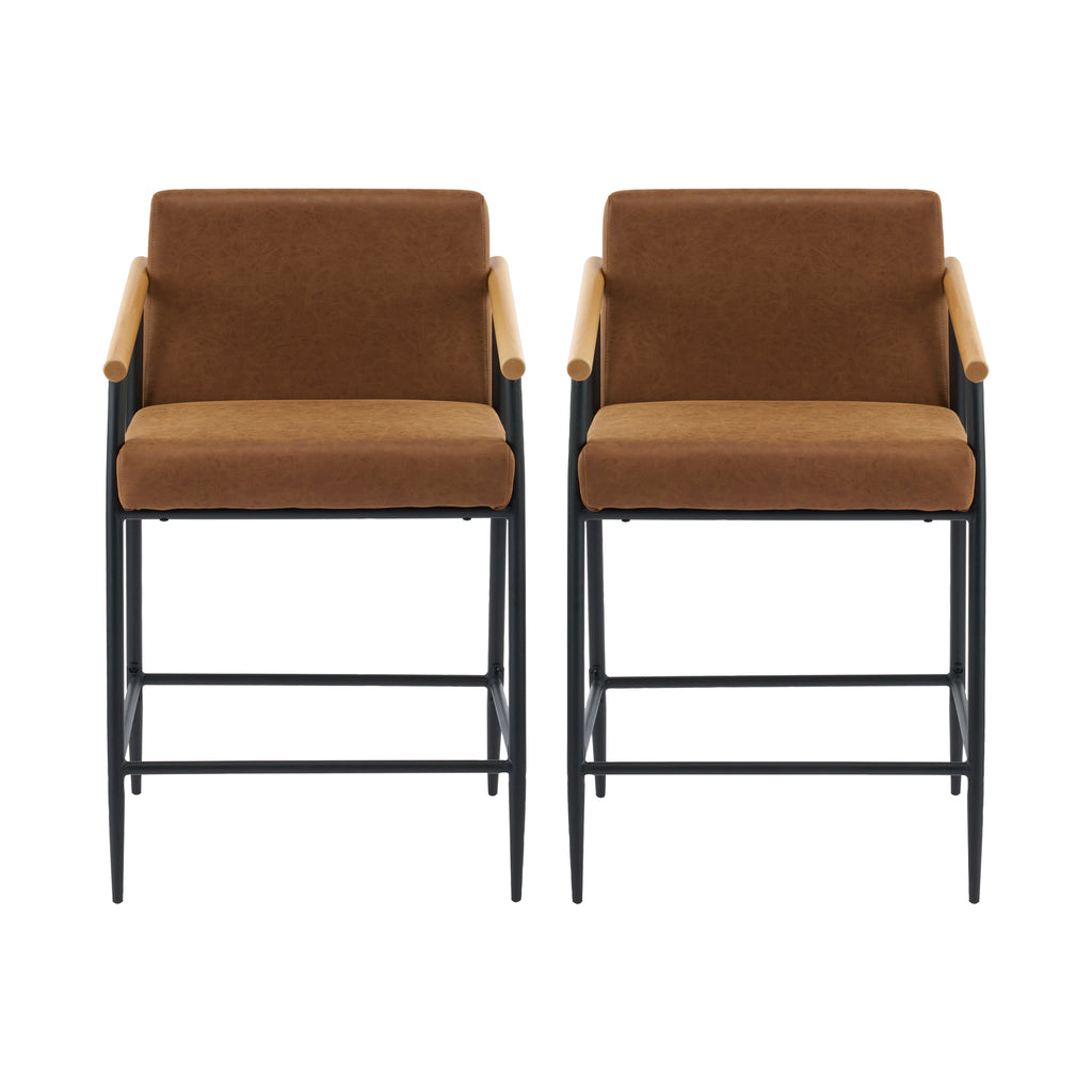 Counter Stool with Iron Frame - Set of 2 - Black and Reddish
