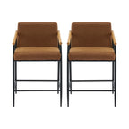 Counter Stool with Iron Frame - Set of 2 - Black and Reddish