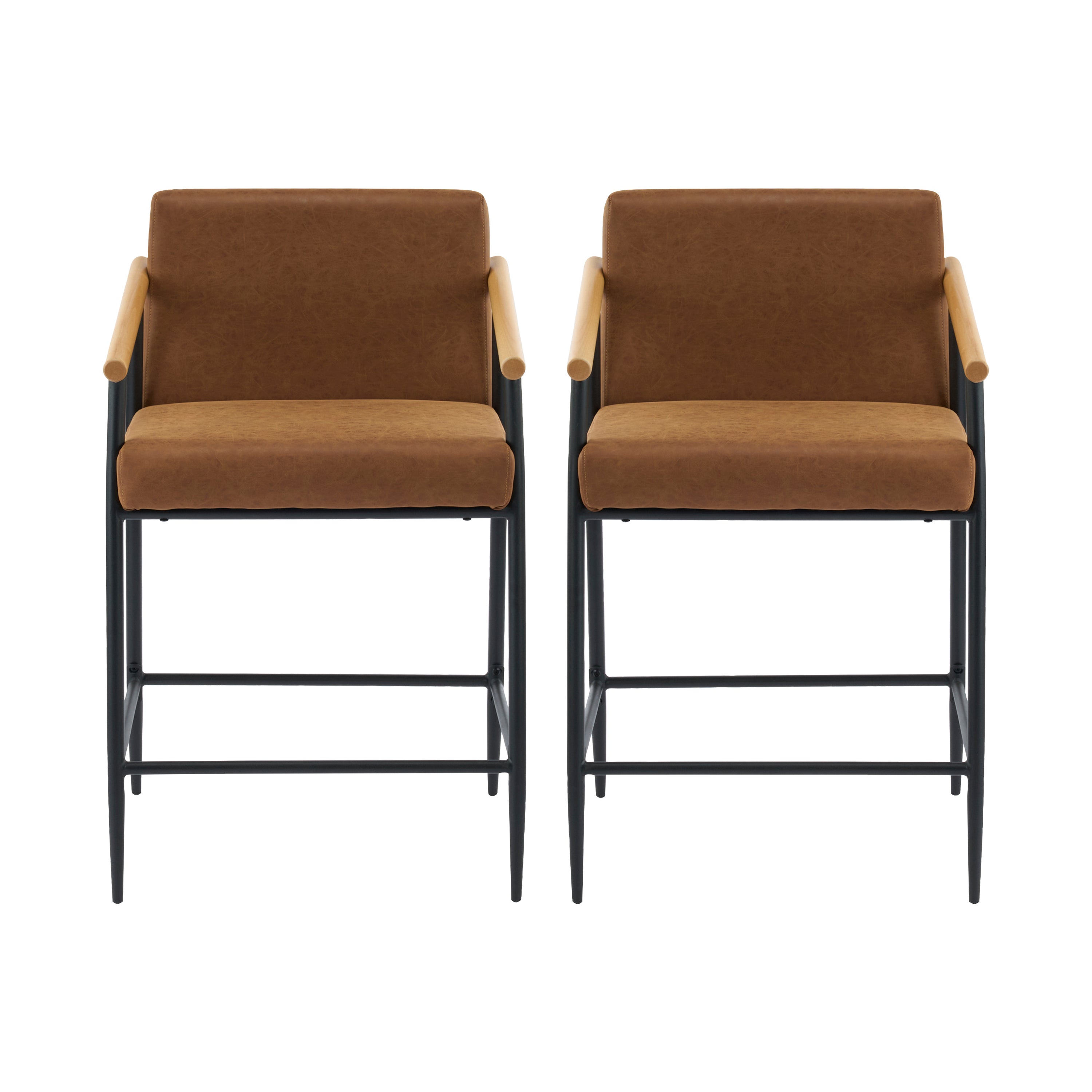 Counter Stool with Iron Frame - Set of 2 - Black and Reddish